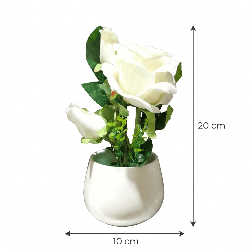 Rosa bianca decorativa con vaso in ceramica 2