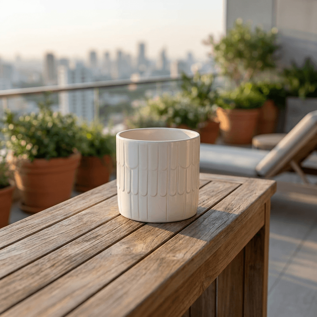 Vaso ceramica effetto piuma 15x15 cm  2